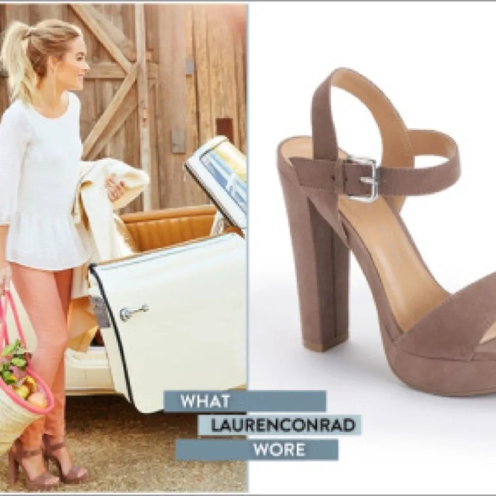 Lauren Conrad Taupe Platform Block Heel Sandals | Suede Ankle Strap Heels | 7.5